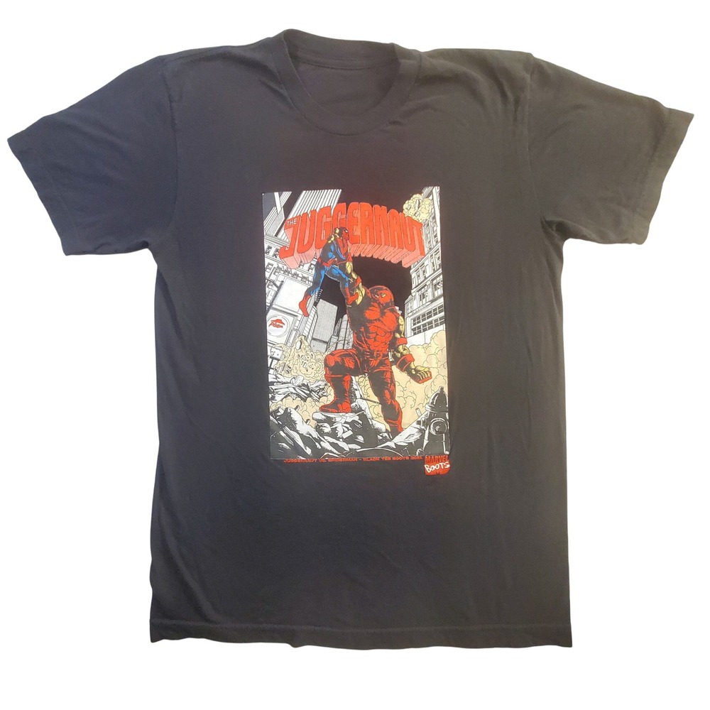 Marvel Juggernaut vs Spider-Man Graphic Black Tee Boots Men M Shirt 2021 T-Shirt